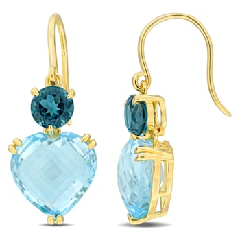 25 5/8 CT TGW Sky Blue and London Blue Topaz Shepherd Hook Earrings in
Yellow Plated Silver