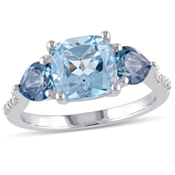 3 1/2 CT TGW Sky and London Blue Topaz and Diamond Accent Floral Ring in
Sterling Silver