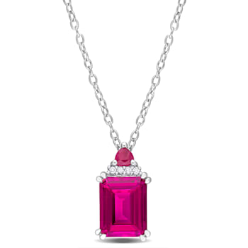 3 1/6 CT TGW Octagon Pink Topaz Trilliant Ruby and Diamond Accent
Necklace in Sterling Silver