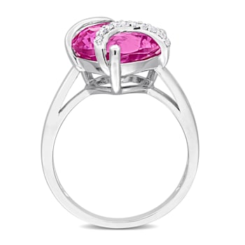 7 1/4 CT TGW Created Pink Sapphire and Diamond Accent Heart Wrapped Ring
in Sterling Silver