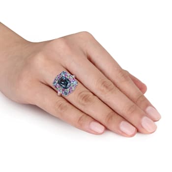 5 4/5 CTW Multi-Gemstone and Diamond Accent Cocktail Ring in Sterling Silver