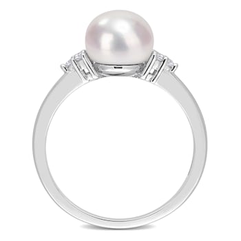 7.5-8MM Freshwater Cultured Pearl and 1/10 CT TGW White Cubic Zirconia
Ring in Sterling Silver