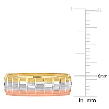 Men's 6mm Matte Three Row Wedding Band in 10K 3-Tone Gold