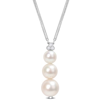 6-8.5MM Freshwater Cultured Pearl and 1/10 CT TGW Topaz Pendant with
Chain in Sterling Silver