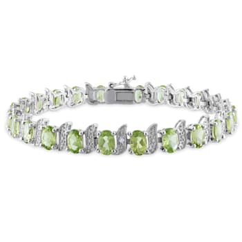 11 3/4 CT TGW Peridot and Diamond S-Link Bracelet in Sterling Silver