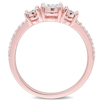 1/7 CT TW Diamond Three-Stone Engagement Ring in Rose Plated Sterling Silver