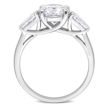 2 1/10 CT TGW Created Moissanite 3-Stone Ring in Sterling Silver