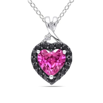 1.88 CTW Created Pink Sapphire, Spinel and Diamond Heart Pendant with
Chain in Sterling Slver