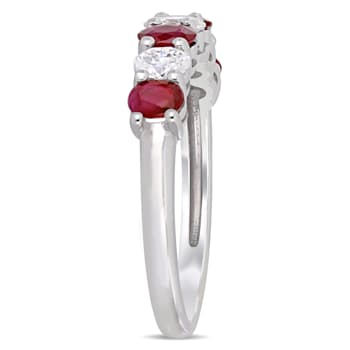 4/5 CT TGW Ruby and 1/2 CT TW Diamond Semi-Eternity Ring in 14K White Gold