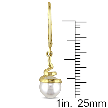 6.5-7MM Freshwater Cultured Pearl Spiral Earrings in 10K Yellow Gold