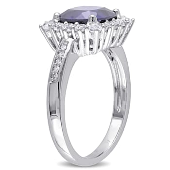 3 3/4 CT TGW Created Blue & White Sapphire with Diamond Accent Ring
in Sterling Silver