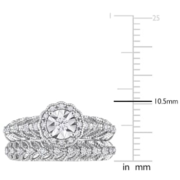 1/4 CT TW Diamond Octagon Halo Bridal Ring Set in Sterling Silver