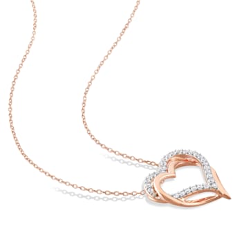 5/8 CT TGW Created White Sapphire Crossover Heart Pendant with Chain in
Rose Plated Sterling Silver