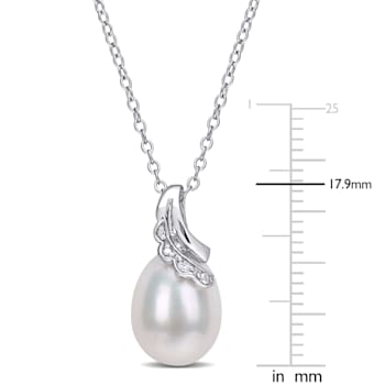 8.5-9MM Freshwater Cultured Pearl and Diamond Accent Drop Pendant with
Chain in Sterling Silver