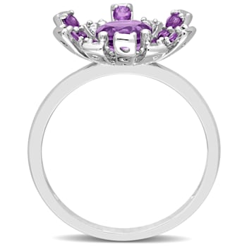 1 3/8 CT TGW African-Amethyst and Topaz Starbust Cocktail Ring in
Sterling Silver