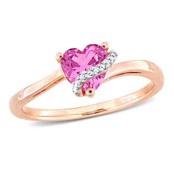 1 CT TGW Created Pink Sapphire and Diamond Accent Heart Swirl Ring in
Rose Plated Sterling Silver