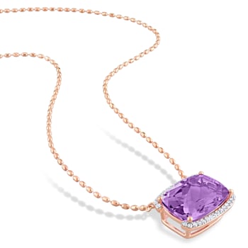 16 5/8 CT TGW Rose de France and White Topaz Halo Pendant with Chain in
Rose Plated Sterling Silver