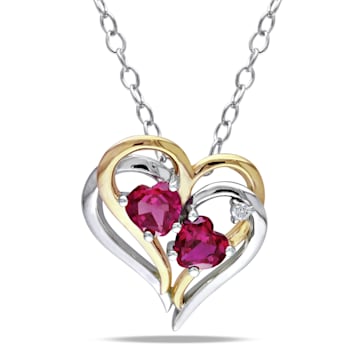 1 1/6 CT TGW Created Ruby and Diamond Accent Heart Pendant with Chain in
2-Tone Sterling Silver