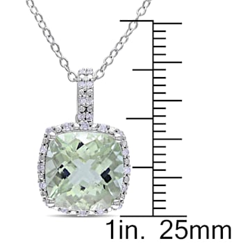 4 CT TGW Green Quartz and 1/10 CT TW Diamond Halo Pendant with Chain in
Sterling Silver