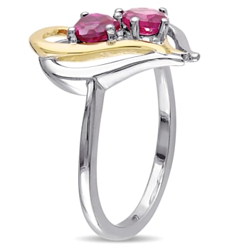 1 1/6 CT TGW Created Ruby and Diamond Accent Heart Ring in 2-Tone
Sterling Silver