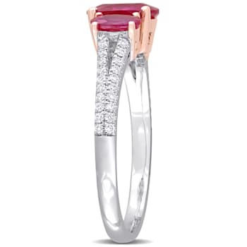 1 1/2 CT TGW Ruby and 1/6 CT TW Diamond 3-stone Ring in 2-tone 14K White
& Rose Gold