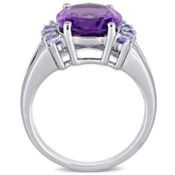 4 3/5 CT TGW Amethyst and Tanzanite Split Shank Ring in Sterling Silver
