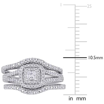 1/2 CT TW Princess Cut and Round Diamond Halo Split Shank Bridal Set in
Sterling Silver