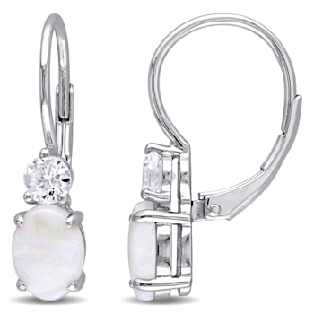 2 CT TGW Opal and Created White Sapphire Earrings in Sterling Silver