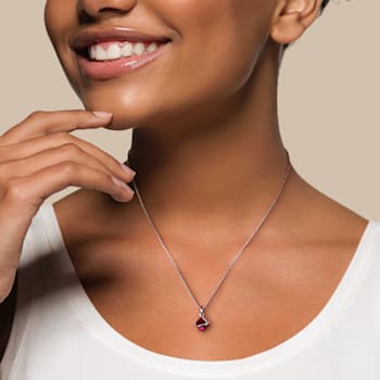 1 1/2 CT Created Ruby Square Pendant with Chain in Sterling Silver