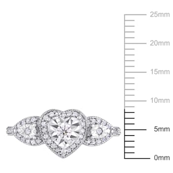 1/3 CT TW Diamond Triple Heart Halo Ring in Sterling Silver