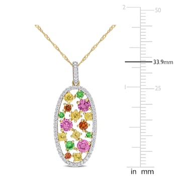 2 1/10 CT TGW Multi-Color Gemstone and 3/8 CT TW Diamond Pendant with
Chain in 14K Yellow Gold