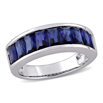 2 3/4 CT TGW Created Blue Sapphire Semi-Eternity Anniversary Band in
Sterling Silver