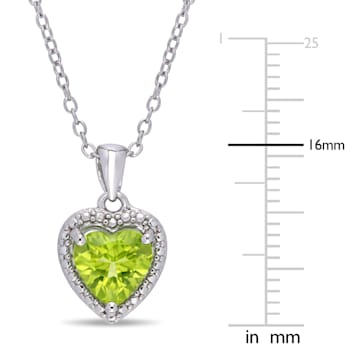 1 1/3 CT TGW Peridot Heart Halo Pendant with Chain in Sterling Silver