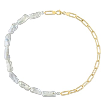 5-7 MM Freshwater Cultured Pearl Link Chain Necklace in 18K Yellow Gold
Over Sterling Silver