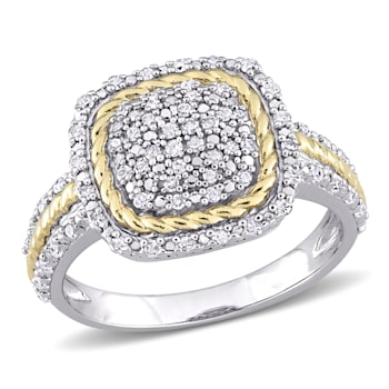 1/3ctw Diamond Rope Design Ring in White and 18K Yellow Gold Over
Sterling Silver