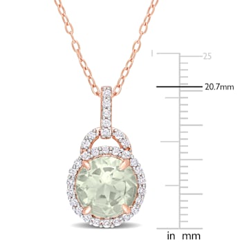 3 1/4 CT TGW Green Quartz and White Topaz Halo Pendant with Chain in
Rose Plated Sterling Silver