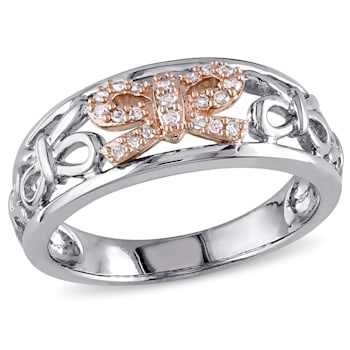 1/10ctw Diamond Openwork Bow Ring in 18K Rose Gold Over Sterling Silver