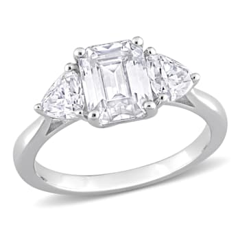 2 3/4 CT TGW Created Moissanite 3-Stone Ring in Sterling Silver