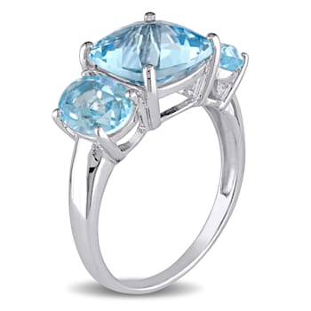 8 2/5 CT TGW Sky Blue Topaz 3-Stone Ring in Sterling Silver