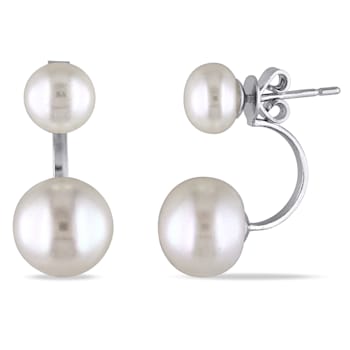 7-10.5 MM Freshwater Cultured Pearl Earrings with Jackets in Sterling Silver