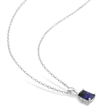 1 5/8 CT TGW Created Blue Sapphire Solitaire Pendant with Chain in
Sterling Silver