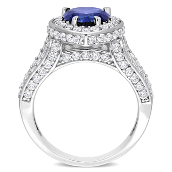 4 3/8 CT TGW Created Blue and White Sapphire Heart Ring in Sterling Silver
