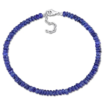 11 1/2 CT TGW Blue Sapphire Beaded Bracelet with Sterling Silver Clasp