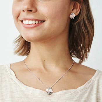 6.5-8MM Freshwater Cultured Pearl Multi-gems Earrings and Pendant Set in
Sterling Silver