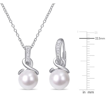 8-8.5MM Freshwater Cultured Pearl and 1/10 CT TW Diamond Earrings and
Pendant Set in Sterling Silver