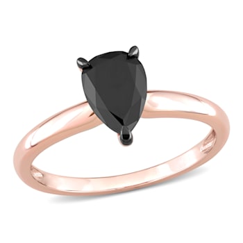 1 ct Black Diamond Solitaire Engagement Ring in 14K Rose Gold
