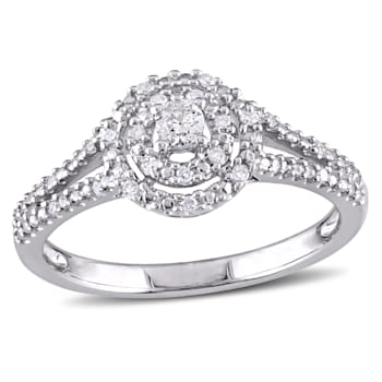 1/5 CT TW Diamond Double Halo Split Shank Engagement Ring in Sterling Silver