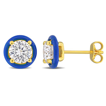 1 3/8  CT TGW Moissanite with Blue Enamel Solitaire Stud Earrings in
Yellow Plated Sterling Silver