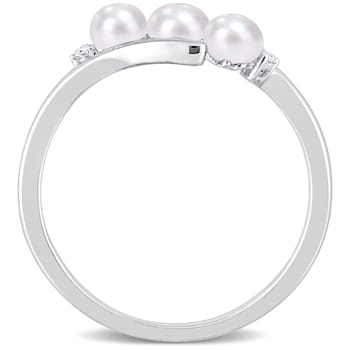 3.5-4MM Freshwater Cultured Pearl and Diamond Accent 3-Stone Bypass Ring
in Sterling Silver
