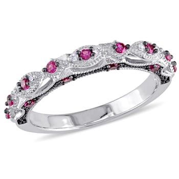 1/3 CT TGW Created Ruby and Diamond Vintage Anniversary Ring in 10K
White Gold with BlacK Rhodium